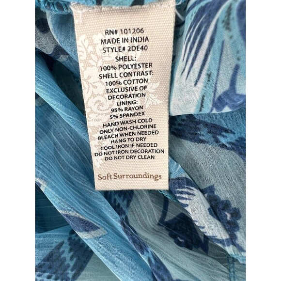 Soft Surroundings Oasis Tunic Embroidered Floral Blouse Blue Sheer XSMALL EUC - Picture 14 of 14